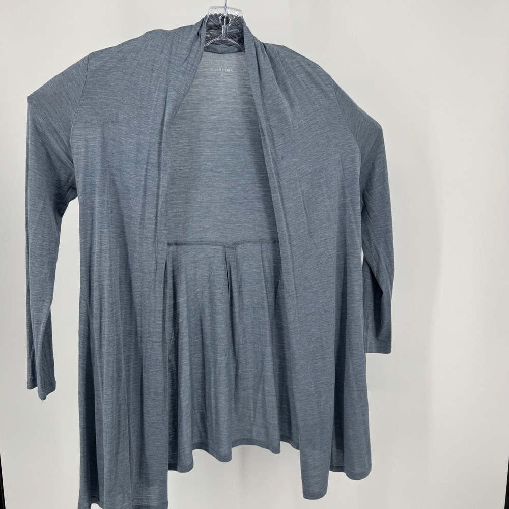Eileen Fisher‎ Carding Sweater Open Front Medium Silk Cotton Blend Gray Blue M